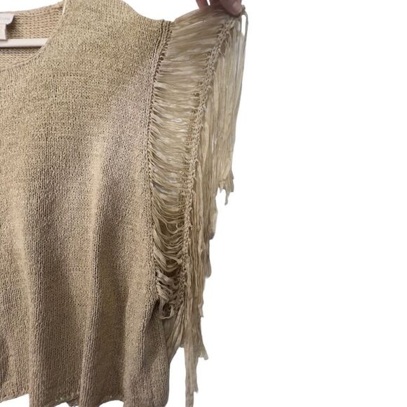 CHICO'S Tarrin Cream/Tan Knit Fringe Poncho Top L/xl - Picture 9 of 16